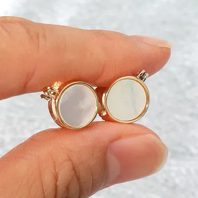 Fashnzfab Mother Of Pearl Round Stud Pin Catch Earrings - Gold, Mother Of Pearl