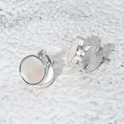 Fashnzfab Mother Of Pearl Round Stud Pin Catch Earrings In Pink