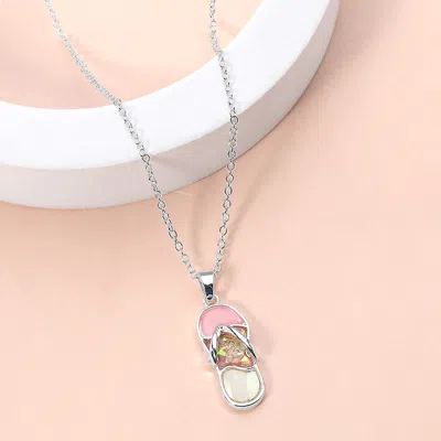 Fashnzfab Mother Of Pearl Sea Glass Flip Flop Pendant Necklace In Silver