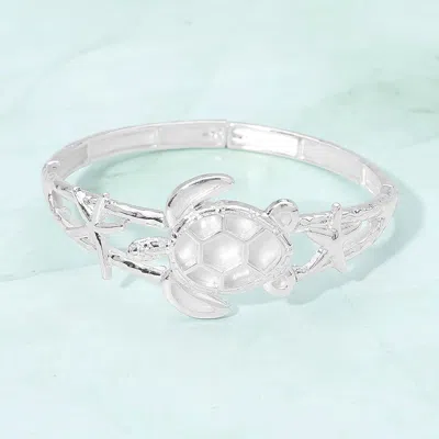 Fashnzfab Mother Of Pearl Sea Turtle Accent Stretch Bracelet In Multi