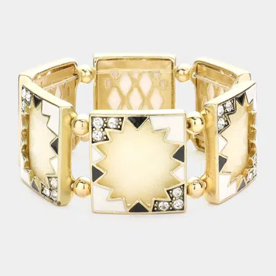 Fashnzfab Mother Of Pearl Square Stretch Bracelet White