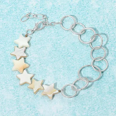 Fashnzfab Mother Of Pearl Star Open Circle Chain Link Bracelet In Multi