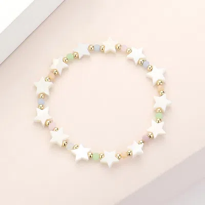 Fashnzfab Mother Of Pearl Star Stretch Bracelet Cream, Gold, Mother Of Pearl In Multi
