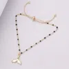 Fashnzfab Mother Of Pearl Whale Tail Charm Beads Station Adjustable Pull Tie Bracelet Black In Black