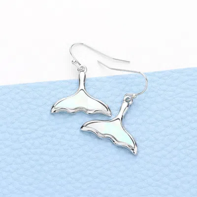 Fashnzfab Mother Of Pearl Whale Tail Dangle Earrings - Mother Of Pearl In Silver