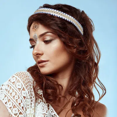 Fashnzfab Mottled Link Stretch Headband In Blue