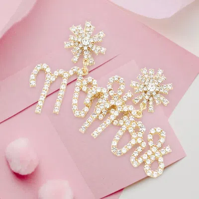 Fashnzfab Mrs Rhinestone Embellished Message Dangle Earrings In Gold