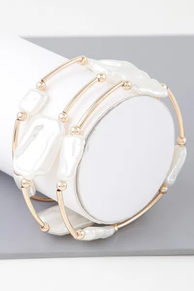 Fashnzfab Multi Abstract Pearl Stone Tube Bracelet In Gold
