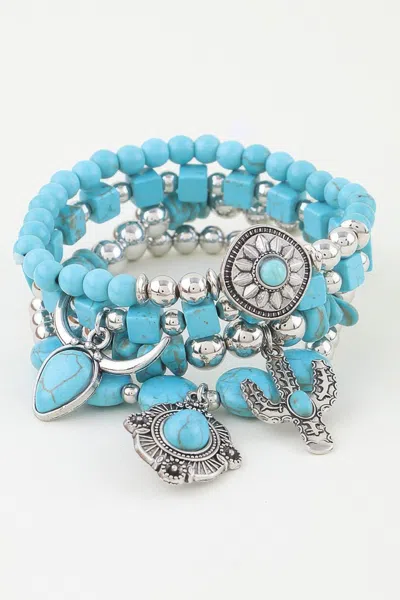 Fashnzfab Multi Antique Charm Beaded Bracelet In Blue