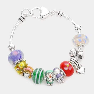 Fashnzfab Multi Bead Cartoon Charm Bracelet Antique Silver, Multi