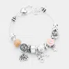 Fashnzfab Multi Bead Crystal "me Too" Charm Bracelet Antique Silver, Pink In Metallic