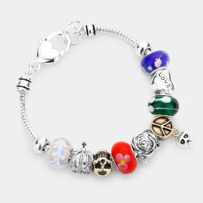Fashnzfab Multi Bead Love Flower Charm Bracelet Multi, Two Tone
