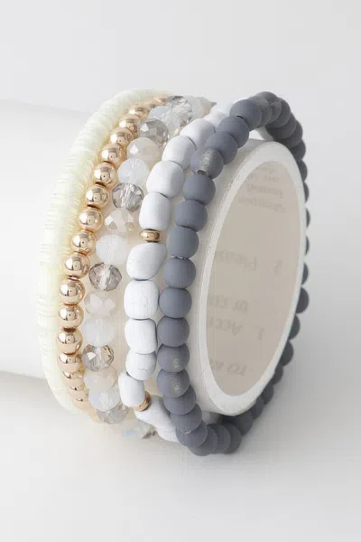 Fashnzfab Multi Bead N Crystal Bracelet In Grey