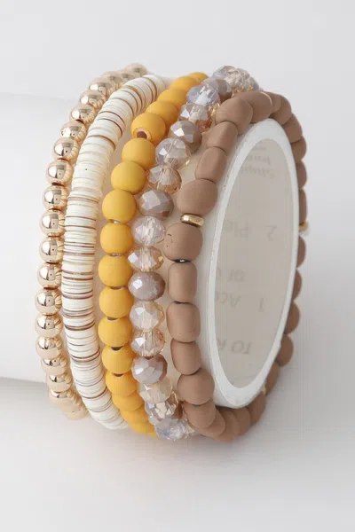 Fashnzfab Multi Bead N Crystal Bracelet In Yellow