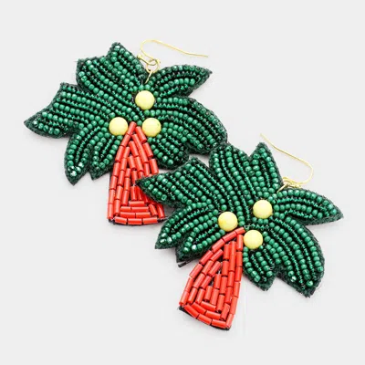 Fashnzfab Multi Bead Palm Tree Earrings In Green