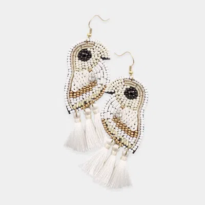 Fashnzfab Multi Bead Sequin Parrot Tassel Earrings - White