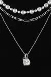 Fashnzfab Multi Beaded Chain Necklace In Silver