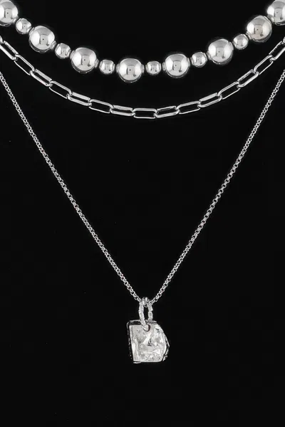 Fashnzfab Multi Beaded Chain Necklace In Silver