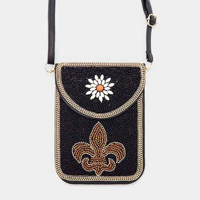 Fashnzfab Multi Beaded Fleur De Lis Flower Crossbody Bag In Black