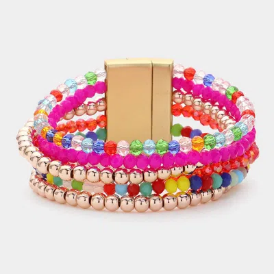Fashnzfab Multi Beaded Layered Magnetic Bracelet Fuchsia, Multi
