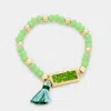 Fashnzfab Multi Beaded Rectangle With Tassel Stretch Bracelet In Green
