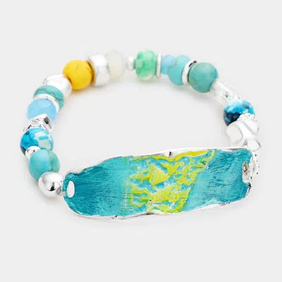 Fashnzfab Multi Beaded Stretch Bracelet Antique Silver, Multi, Turquoise In Blue