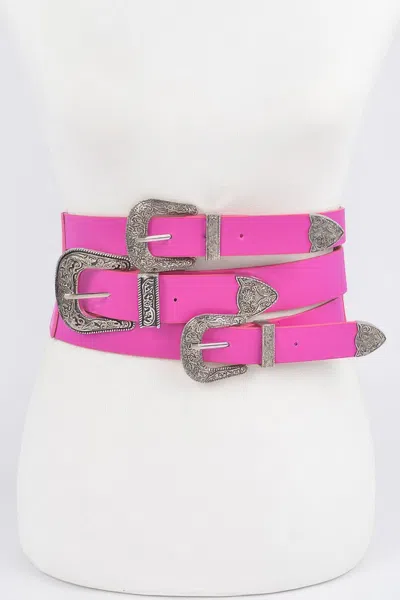 Fashnzfab Multi Buckles Elastic Belt In Pink