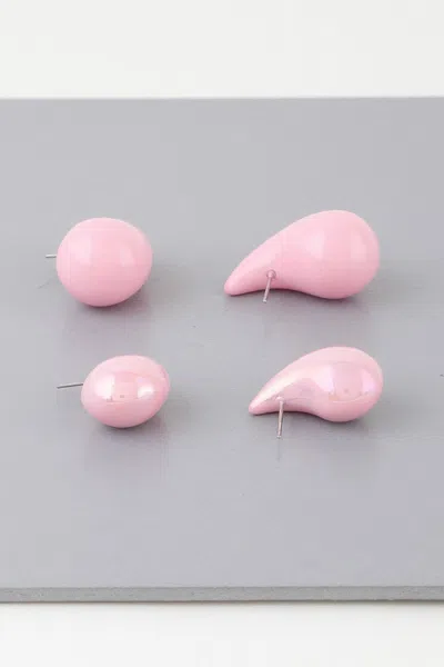 Fashnzfab Multi Bulky Crescent Hoop Earrings Set In Pink