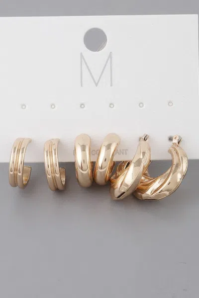 Fashnzfab Multi Bulky Hoop Earrings Set In Gold