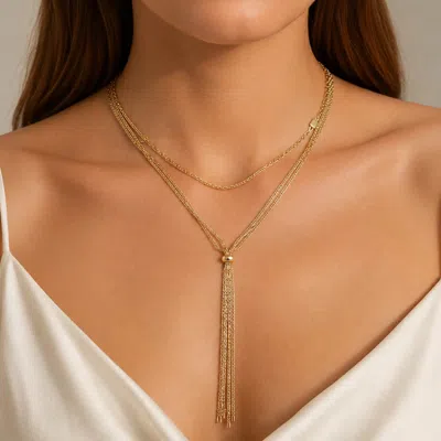 Fashnzfab Multi Chain Tassel Drop Layered Necklace In Gold