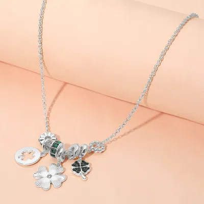 Fashnzfab Multi Clover Charm Pendant Necklace In Silver