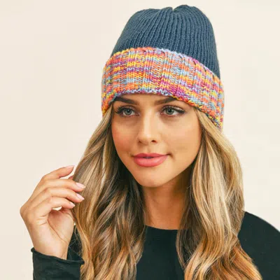 Fashnzfab Multi Color Band Fleece Beanie In Blue