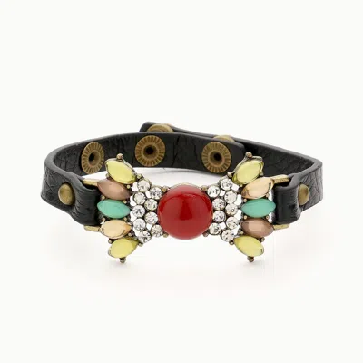 Fashnzfab Multi Color Bead Snap Button Bracelet Burgundy, Hematite