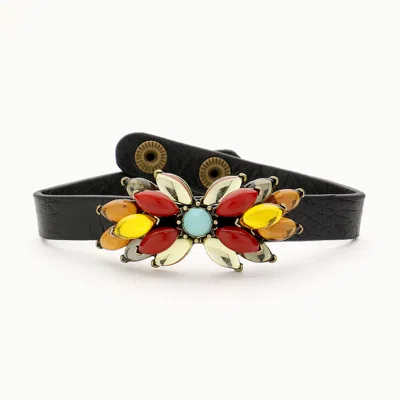 Fashnzfab Multi Color Bead Snap Button Bracelet Burgundy In White