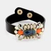 Fashnzfab Multi Color Bead Snap Button Bracelet Gold, Blue In Multi