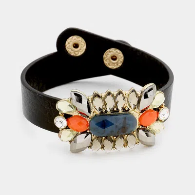 Fashnzfab Multi Color Bead Snap Button Bracelet Gold, Blue
