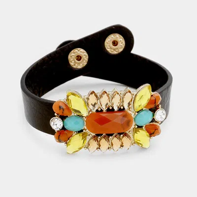 Fashnzfab Multi Color Bead Snap Button Bracelet Gold, Brown