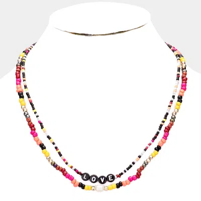 Fashnzfab Multi Color Bead Statement Love Layered Necklace