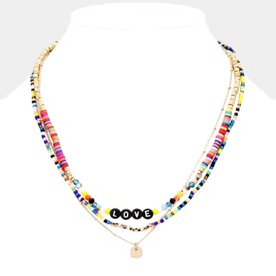 Fashnzfab Multi Color Bead Statement Love Layered Necklace In Gold