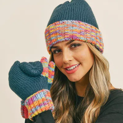 Fashnzfab Multi Color Cuff Gloves In Blue