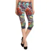 Fashnzfab Multi-color Ornate Print Cropped Length Fitted Leggings With High Elastic Waist. In Multi