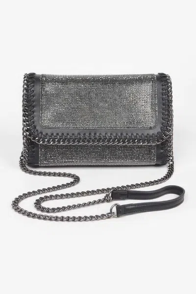 Fashnzfab Multi Color Rhinestone Chain Braided Clutch In Silver