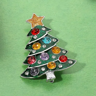 Fashnzfab Multi Color Stone Accent Enamel Christmas Tree Pin Brooch