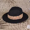 Fashnzfab Multi Color Straw Band Straw Hat In Black