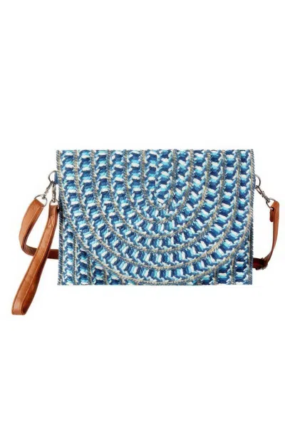 Fashnzfab Multi Color Straw Clutch & Crossbody Bag In Blue