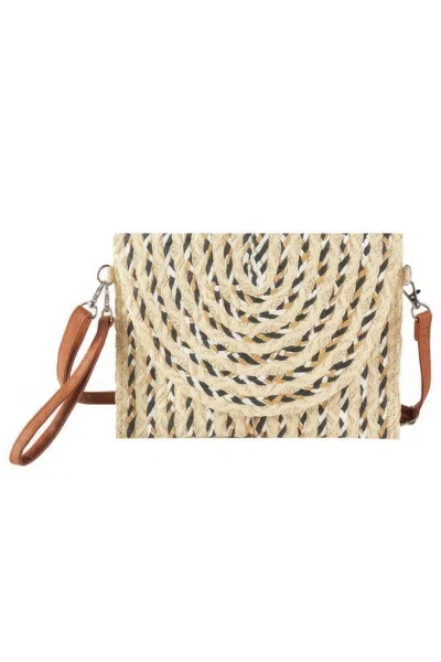 Fashnzfab Multi Color Straw Clutch & Crossbody Bag In Sand