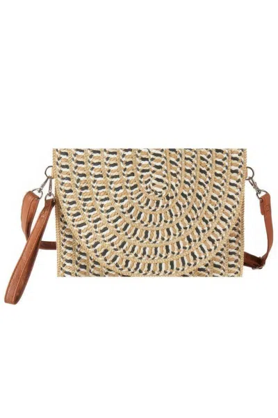 Fashnzfab Multi Color Straw Clutch & Crossbody Bag In Sand