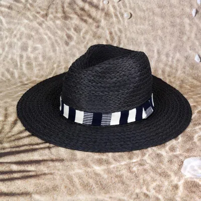 Fashnzfab Multi Color Stripe Band Straw Hat In Black