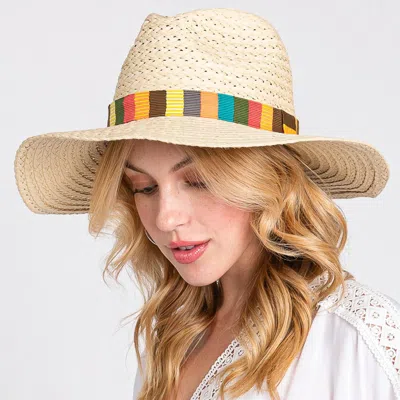 Fashnzfab Multi Color Stripe Band Straw Hat In Sand