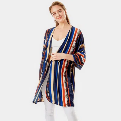 Fashnzfab Multi Color Stripe Cover Up Kimono Poncho In Blue